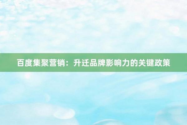 百度集聚营销：升迁品牌影响力的关键政策